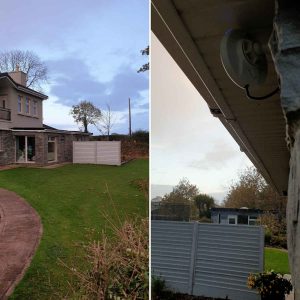 A side by side photograph of a Point-to-Point antenna installed on a house